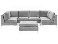 Sofy i kanapy - Sofa modułowa 6-osobowa z otomaną welurowa szara EVJA - miniaturka - grafika 1