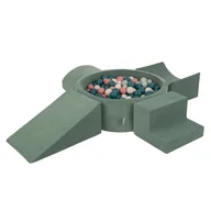 Suche baseny - KiddyMoon Piankowy plac zabaw z piłeczkami zieleń lasu: ciemny turkus-pastelowy beż-zielonoszary-łososiowy basen 200/klin L/rampa L/półwałek L/schod.. - miniaturka - grafika 1