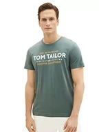 Koszulki męskie - TOM TAILOR Męski T-shirt z nadrukiem logo, 19643 - Green Dust, S - miniaturka - grafika 1