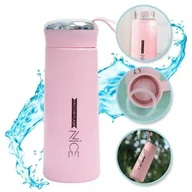 Shakery i bidony sportowe - ECARLA bidon z uchwytem, koszyczkiem i rurką 400ml Nice Różowy BD12R - miniaturka - grafika 1