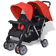 Zabezpieczenia dla dzieci - VidaXL Wózek spacerowy dla bliźniąt, tandem czerwono-czarny 10111         VidaXL - miniaturka - grafika 1