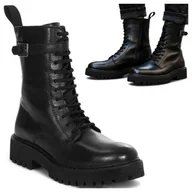 Botki damskie - Damskie Botki Maciejka SKÓRZANE Wysokie Glany Jesienne Sznurowane Czarne 38 - miniaturka - grafika 1