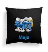 Poduszki dekoracyjne - Foto Poduszka Czarna Smerfy Smerfetka + IMIĘ 1 - miniaturka - grafika 1