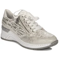 Półbuty damskie - Rieker Sneakersy półbuty damskie na platformie Beige Combi beżowe-40 - miniaturka - grafika 1