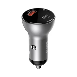 Baseus ładowarka samochodowa USB / USB Typ C 45 W 5 A SCP Quick Charge 4.0+ Power Delivery 3.0 ekran LCD srebrny (CCBX-C0S) - Ładowarki samochodowe - miniaturka - grafika 1