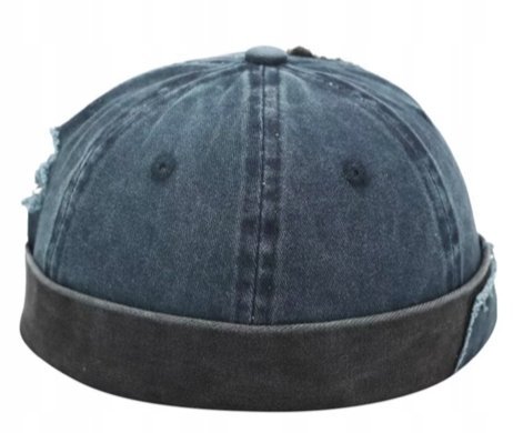 Czapka Męska DOKERKA Krótka Leonka NIEBIESKA Vintage Bawełniana