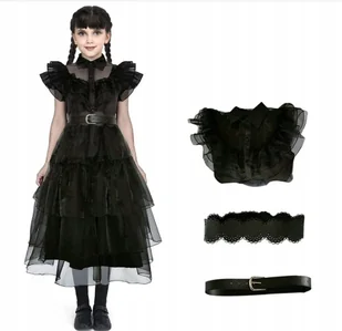 SUKIENKA WEDNESDAY ADDAMS TIULOWA PRZEBRANIE DLA DZIECI HALLOWEEN STRÓJ 120 - Stroje karnawałowe - miniaturka - grafika 1