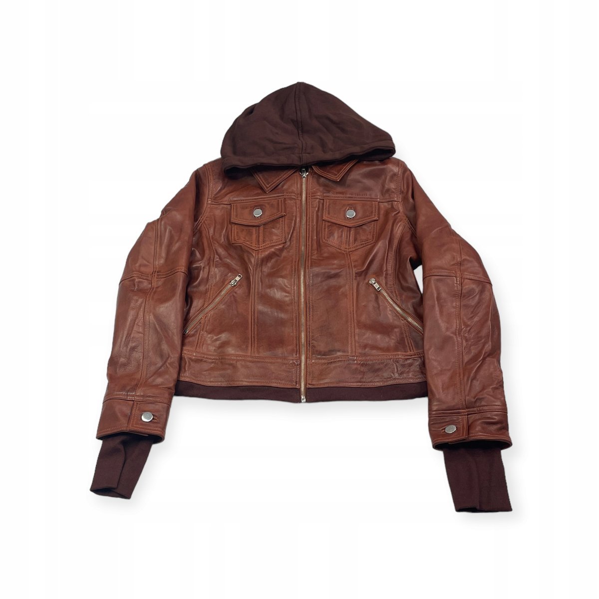 Skórzana kurtka damska z kapturem Real Leather M