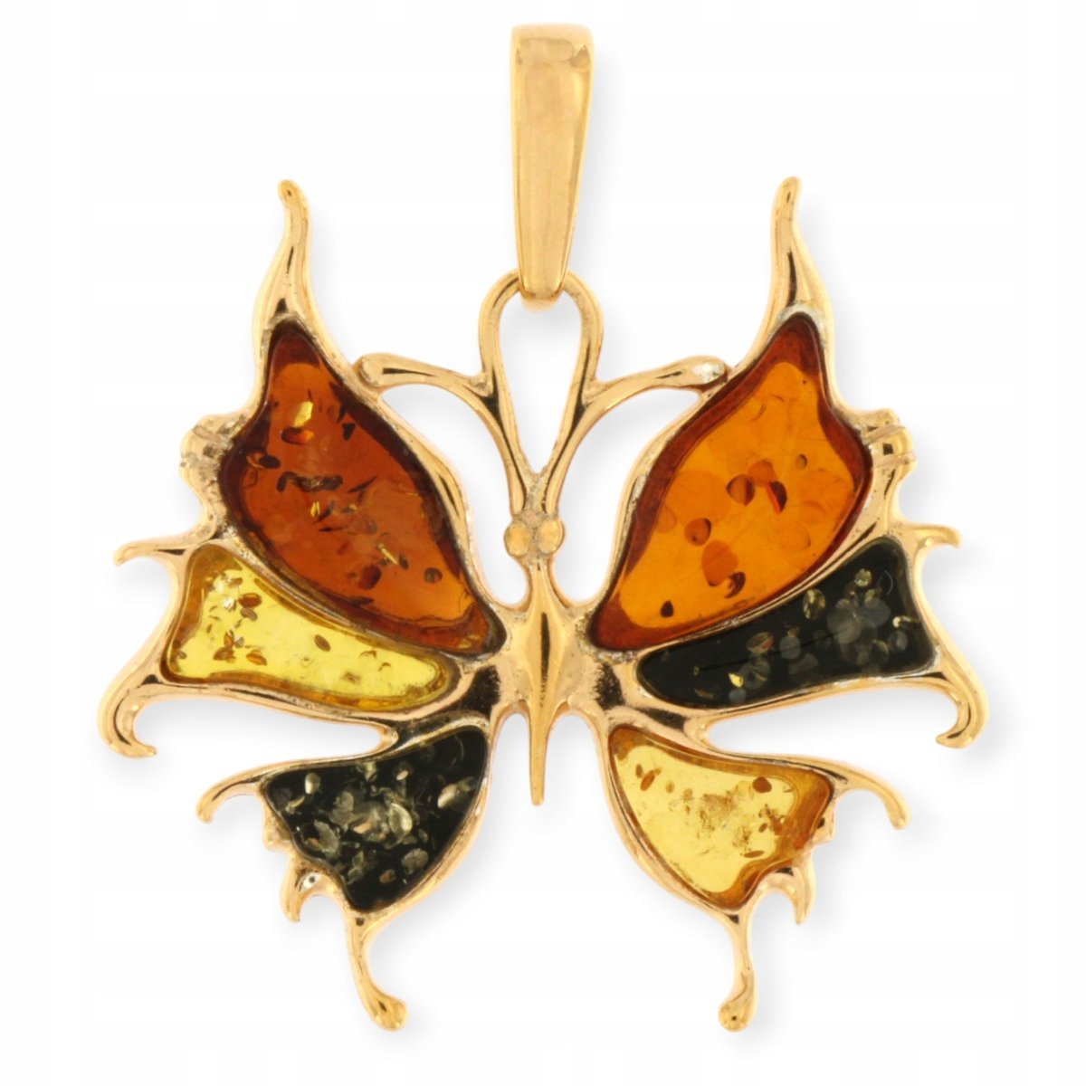 Zawieszka Motyl z Bursztynem Bałtyckim - Pozłacana 24K - Mix