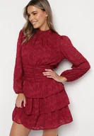 Sukienki - Czerwona Taliowana Sukienka Mini Koronkowa z Falbankami Ciluna - miniaturka - grafika 1