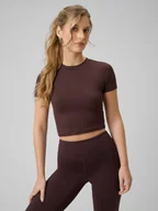 Koszulki i topy damskie - 4F T-shirt slim gładki damski - brązowy XS - miniaturka - grafika 1