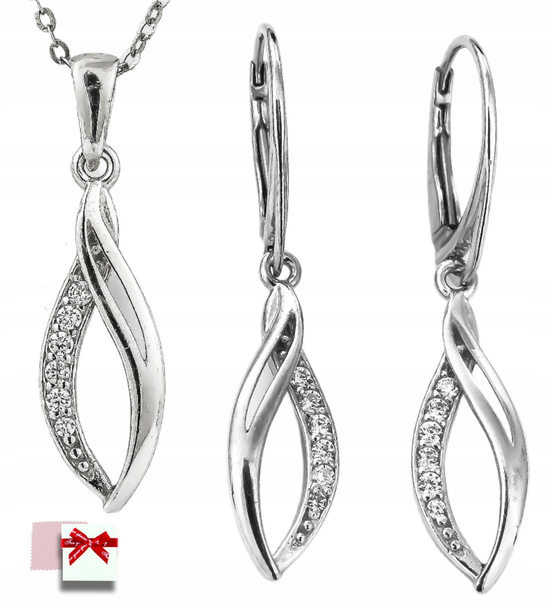 Komplet biżuterii srebrnej łezki,zestaw z cyrkoniami damski Srebro 925