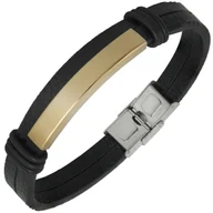 Bransolety męskie - Bransoletka z grawerem skórzana męska pozłacana - miniaturka - grafika 1
