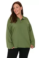 Koszule damskie - Trendyol Damska koszula kołnierzyk zwykła bluza plus size, khaki, XXL, Khaki - miniaturka - grafika 1