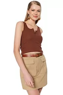 Koszule damskie - Trendyol Damska koszula slim fit basic z okrągłym dekoltem dzianinowa, Brązowy, M - miniaturka - grafika 1