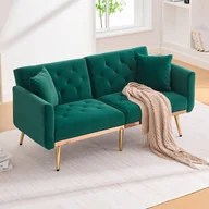 Sofy i kanapy - Sofa 2-osobowa z funkcją spania - 165 x 72,5 x 75 cm - Tkanina welurowa i metalowe nogi - Zielona - miniaturka - grafika 1