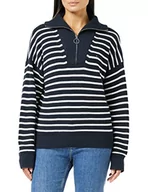 Swetry damskie - Tommy Hilfiger Damski sweter z zamkiem błyskawicznym w paski Hayana, Breton Stp/Ecru Desert Sky, XL - miniaturka - grafika 1