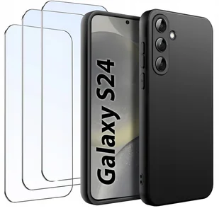 ZESTAW Etui do Samsung S24 Matowe Czarne Silikon Slim +3 SZTUKI SZKŁO - Etui i futerały do telefonów - miniaturka - grafika 1