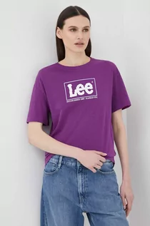 Koszulki sportowe damskie - Lee t-shirt bawełniany kolor fioletowy - grafika 1