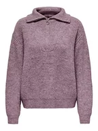 Swetry damskie - ONLY Damski sweter Onlbaker L/S z zamkiem błyskawicznym KNT, Fioletowy popiół/szczegóły: melanż, 3XL - miniaturka - grafika 1