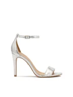 Sandały damskie - Srebrne sandały w tłoczony wzór - miniaturka - grafika 1