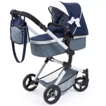 Bayer Design wózek dla lalek Neo Vario z torbą i koszem na zakupy, możliwość przekształcenia w wózek sportowy, regulacja wysokości, niebieski, biały 18481AB