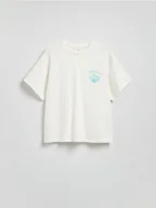 Koszulki i topy damskie - Reserved - Bawełniany t-shirt z nadrukiem - złamana biel - miniaturka - grafika 1