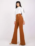 Spodnie damskie - Spodnie z materiału jasny brązowy elegancki dzwony guziki w kant suwak - miniaturka - grafika 1