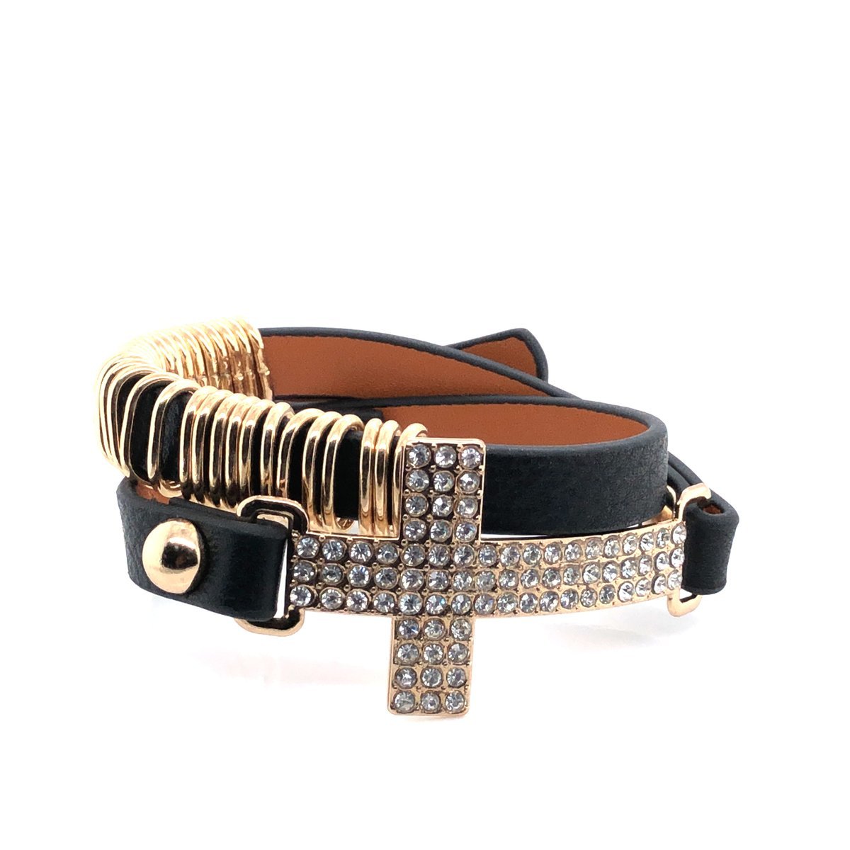 Bransoleta skórzana czarna z krzyżem BSZ112BLK