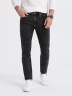 Spodnie męskie - Spodnie męskie jeansowe z przeszyciem na kolanach - czarne V2 OM-PADP-0109 - miniaturka - grafika 1