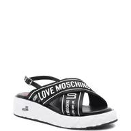 Klapki i japonki damskie - Love Moschino Skórzane klapki NASTROLOGO - miniaturka - grafika 1