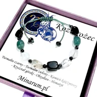Bransoletki - Bransoletka znak zodiaku Koziorożec Turmalin Kamień Księżycowy Obsydian bransoletka z kamieni naturalnych - miniaturka - grafika 1