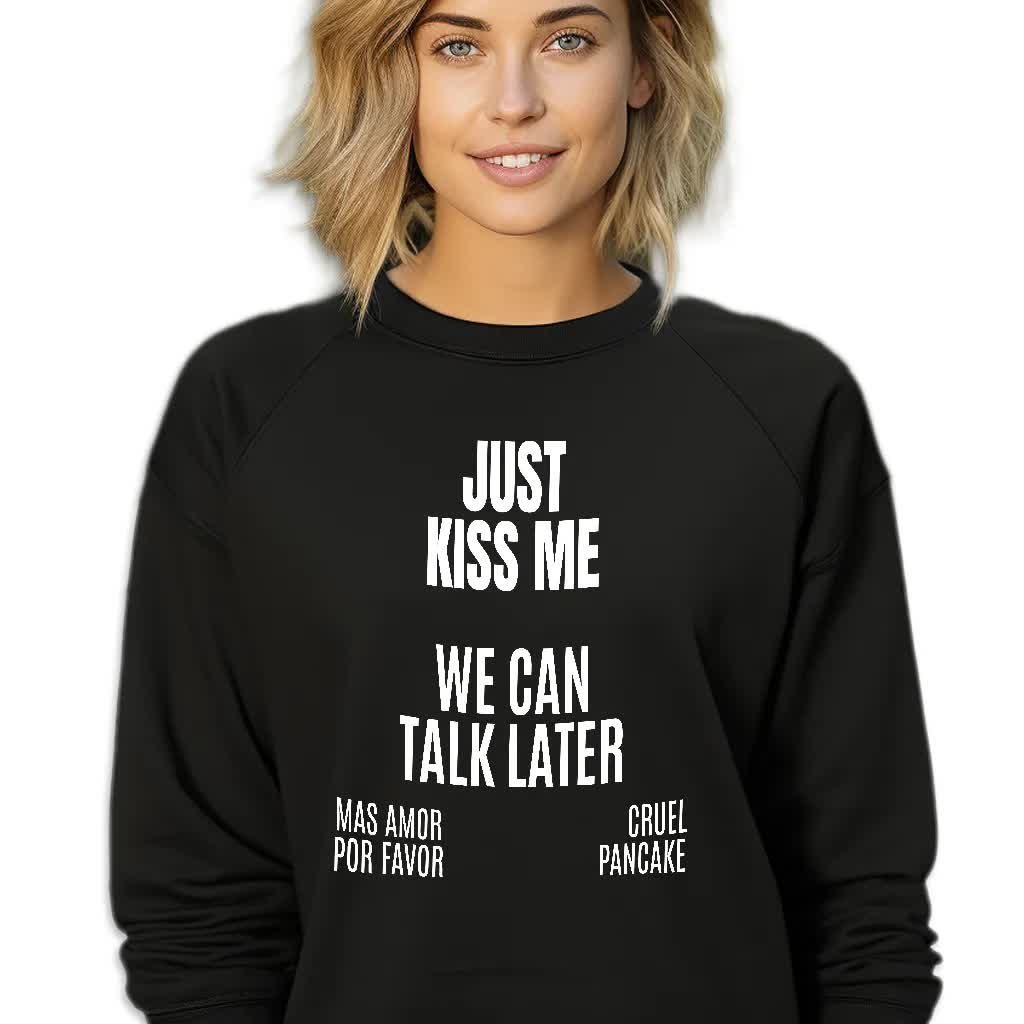 Bluza Czarna Damska Dresowa JUST KISS ME Stylowa Modna Wzory Rozmiar M