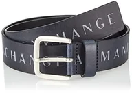 Paski - Armani Exchange Męski 100% prawdziwa skóra, przedłużony pasek z logo, granatowy/przydymiona perła, XXS - miniaturka - grafika 1