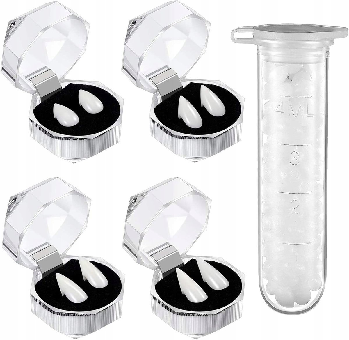 10x ZĘBY WAMPIRA 5 PAR KŁÓW RÓŻNE DŁUGOŚCI PRZEBRANIE HALLOWEEN WAMPIR