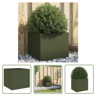 The Living Store Donica - oliwkowa - 32x30x29 cm - stal - Doniczka - Donice - miniaturka - grafika 1