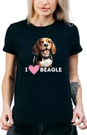 Koszulki i topy damskie - T-SHIRT DAMSKI NA PREZENT PSY BEAGLE ZWIERZĘTA KOSZULKA CZARNA R-M A145 - miniaturka - grafika 1
