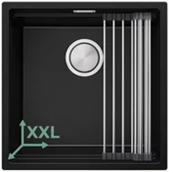 Zlewozmywaki - Zlewozmywak granitowy z dużą komorą XXL jednokomorowy + wkładka ociekowa gratis Praga 50 Level kolor Czarny. Baterie kuchenne i syfon do wyboru. Primagran - miniaturka - grafika 1