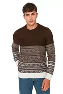 Swetry męskie - Trendyol Męska bluza z okrągłym dekoltem geometryczny wzór regularny sweter bluza, Brązowy, M - miniaturka - grafika 1