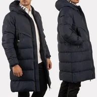 Kurtki męskie - Kurtka Męska Płaszcz Ocieplany Puchowy Długi Granatowy S Granatowy - miniaturka - grafika 1