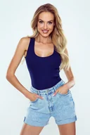 Koszulki i topy damskie - Eldar Lotta Bokserka prążkowana dzianina granatowa L - miniaturka - grafika 1