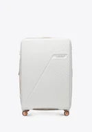 Walizki - Duża walizka z polipropylenu w ukośne pasy kremowo - złota - miniaturka - grafika 1