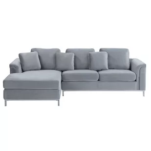 Beliani Sofa prawostronna welurowa jasnoszara OSLO - Sofy i kanapy - miniaturka - grafika 1