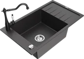 Zlewozmywaki z baterią - Mexen Elias zlewozmywak granitowy 1-komorowy z ociekaczem i baterią kuchenną Carla, czarny nakrapiany - 6511-76-670700-70 - miniaturka - grafika 1