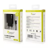 Ładowarki do telefonów - Reverse Ładowarka sieciowa IPHONE 2A 2xUSB+kabel 1 Metr U21 czarna - miniaturka - grafika 1