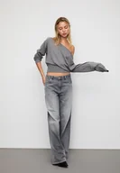 Swetry damskie - Stradivarius Dzianinowy sweter z dekoltem łódka Ciemnoszary XL - miniaturka - grafika 1