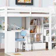 Łóżka dla dzieci i młodzieży - Łóżko antresola 90x200 cm z drewna - z biurkiem i dużą ilością miejsca do przechowywania - Biały - miniaturka - grafika 1