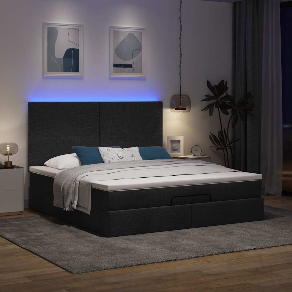vidaXL Rama łóżka otomana z materacem, czarna, 160x200 cm, tkanina