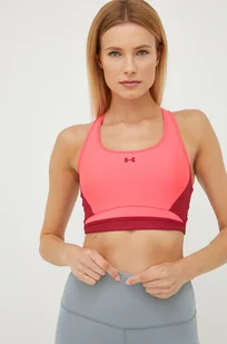 Under Armour biustonosz sportowy Crossback Long Line kolor różowy wzorzysty - Bielizna sportowa damska - miniaturka - grafika 1