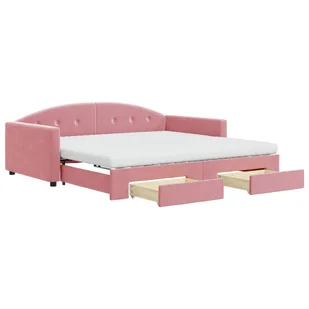 Sofa rozsuwana z szufladami, różowa, 100x200 cm, aksamit  Lumarko! - Łóżka - miniaturka - grafika 3
